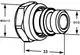 Heizkörperanschlussstück mit G 1/2 und M 22 Gewinde, hergestellt von IMI Hydronic Engineering, in vernickelter Ausführung. Technische Zeichnung mit Maßen.